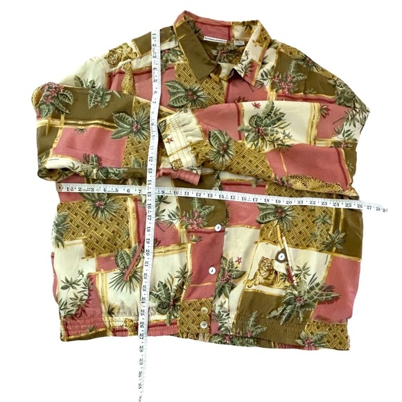 Vintage coastal Grandma Grannycore 100% silk cheetah tropical blouson jacket 16 - Picture 8 of 10